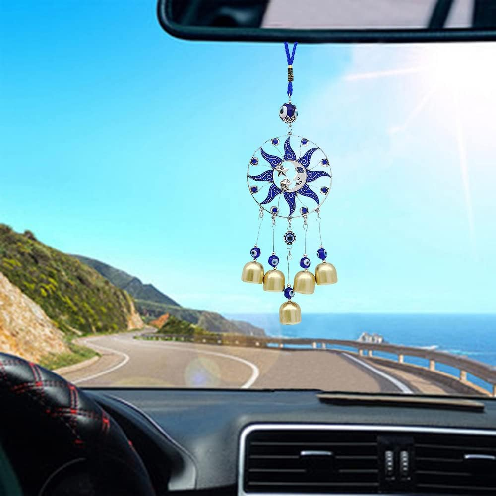 Evil Eye Wind Chimes Evil Eye Wall Hanging Decor Hamsa Hand Hanging Ornament Lucky Wind Bells Sun Moon Hanging Decor (Sun/Moon/Star) image number 1