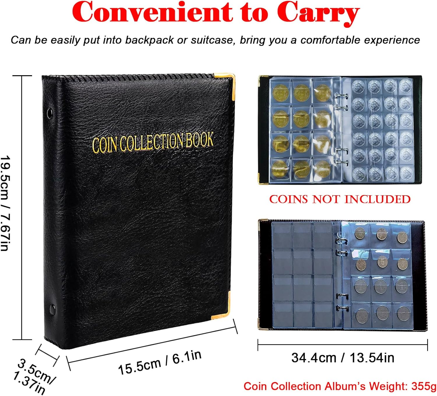 Intendvision Coin Collection Album - 20 Pages 360 Pockets Coin Storage for Collectors, 2 Coin Size Pockets Coin Holder Coin Collection Book for Coins, U.S.Pennies Dimes Nickels Quarters, Small Badges image number 6