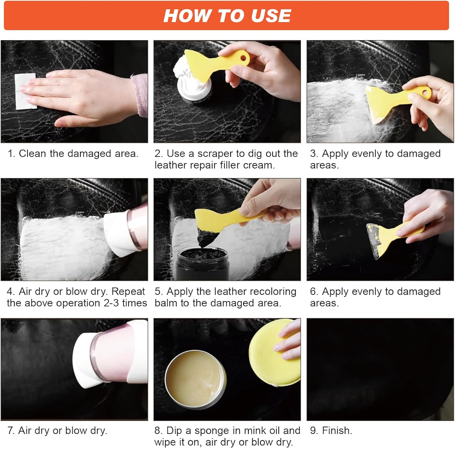 Leather Repair Kit, Leather Recoloring Balm, Leather Filler and Mink Oil for Scratches, Leather Color Restorer, Furniture, Car Seat, Couches, Shoes(Reddish Brown) image number 1