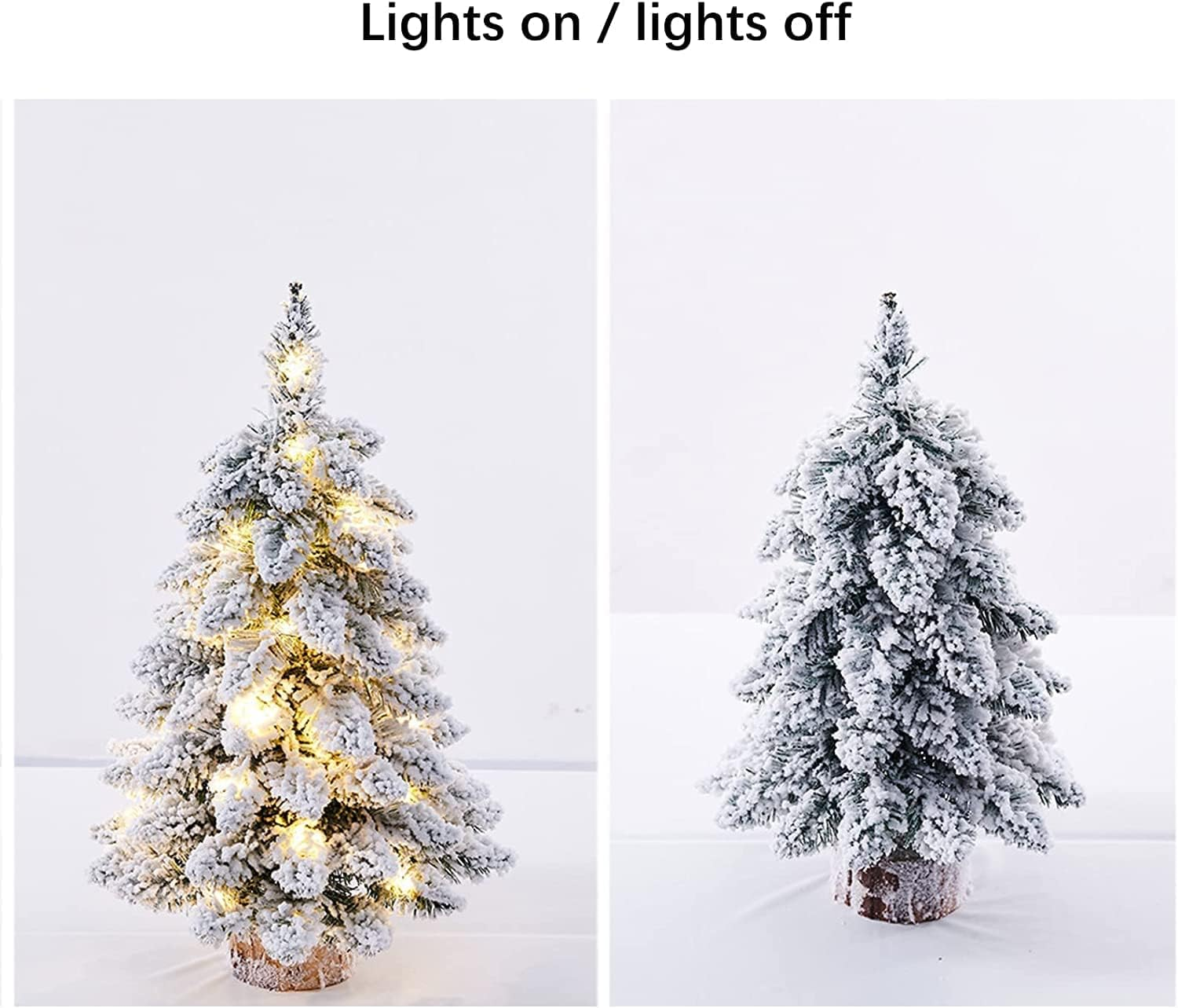 Xinyee 1 Prelit Tabletop Christmas Tree Snow Flocked Christmas Tree with Led Lights Wood Base Mini Xmas Pine Tree for Table Desk Home Christmas Decor image number 1