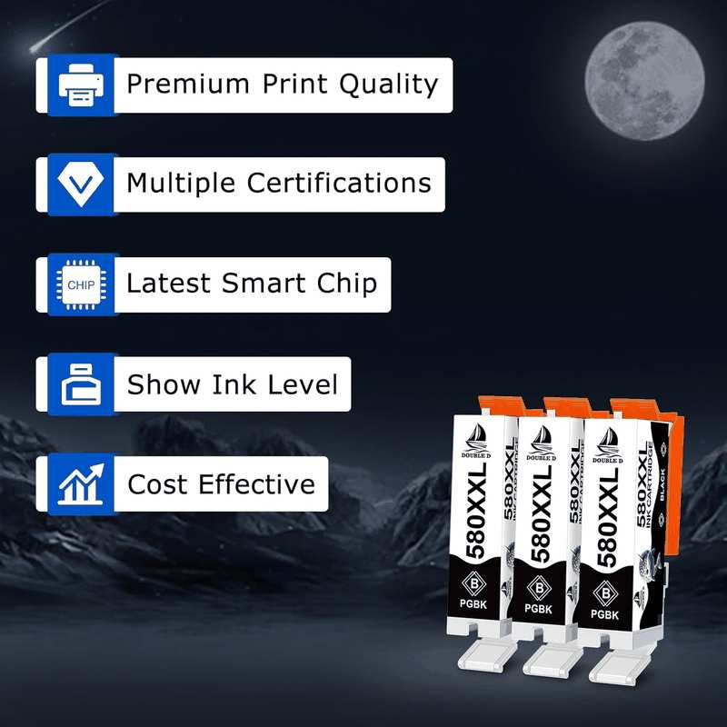3-Pack PGI-580 580 PGBK XXL Black Ink Cartridges for Canon PGI-580XXL PGI-580XL, Work with Canon Pixma TS6350 TS705 TS702 TS8350 TS8250 TS8151 TS9150 TR8550 TR7550 TS6150 TS6250 TS9550 TS8351 image number 1