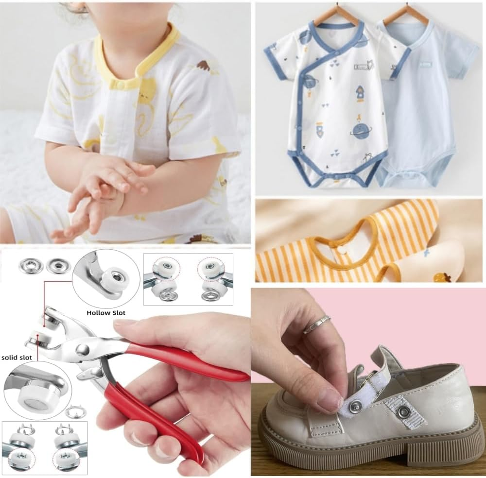 Jindizi 200 Pairs Metal Snap Buttons Kit, Prong Snaps Buttons with Fastener Pliers Press Tool, DIY Sewing Button Set for Garment Sewing and Crafts