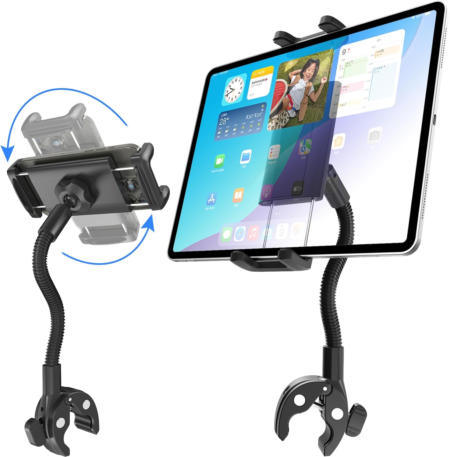 Tablet Phone Mount for Wheelchair, Hand Free Wheelchair Tablet Holder with Adjustable Metal Arm Strong and Durable Compatible with Ipad Pro 12.9 Air Mini, Galaxy Z, E-Book, 4-13" Devices image number 2