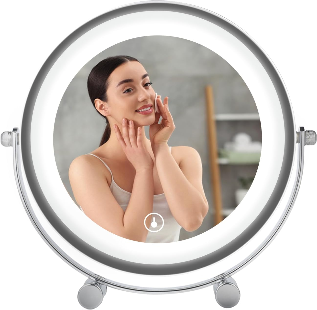 Clevinger round Vanity Mirror, 1X/3X Magnification Double-Sided LED Bedroom Makeup Mirror with Lights, Portable Lighted Tabletop Mirror, Table Desk Counter Top Mirror Bathroom Shaving Mirror image number 2