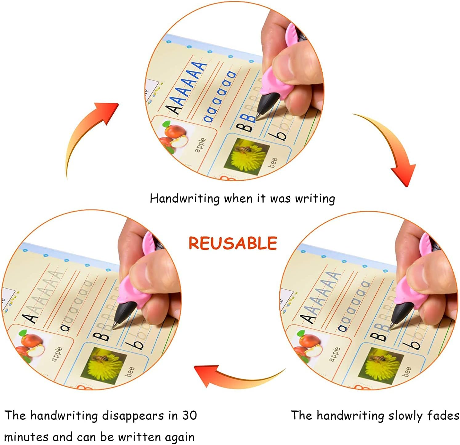 Magic Practice Copybook - Handwriting Practice Workbook for Kids, Magical Reusable Writing Practice Book with Magic Pen, Tracing Groove Book for Children Learning - 4 the Print Book Set image number 4
