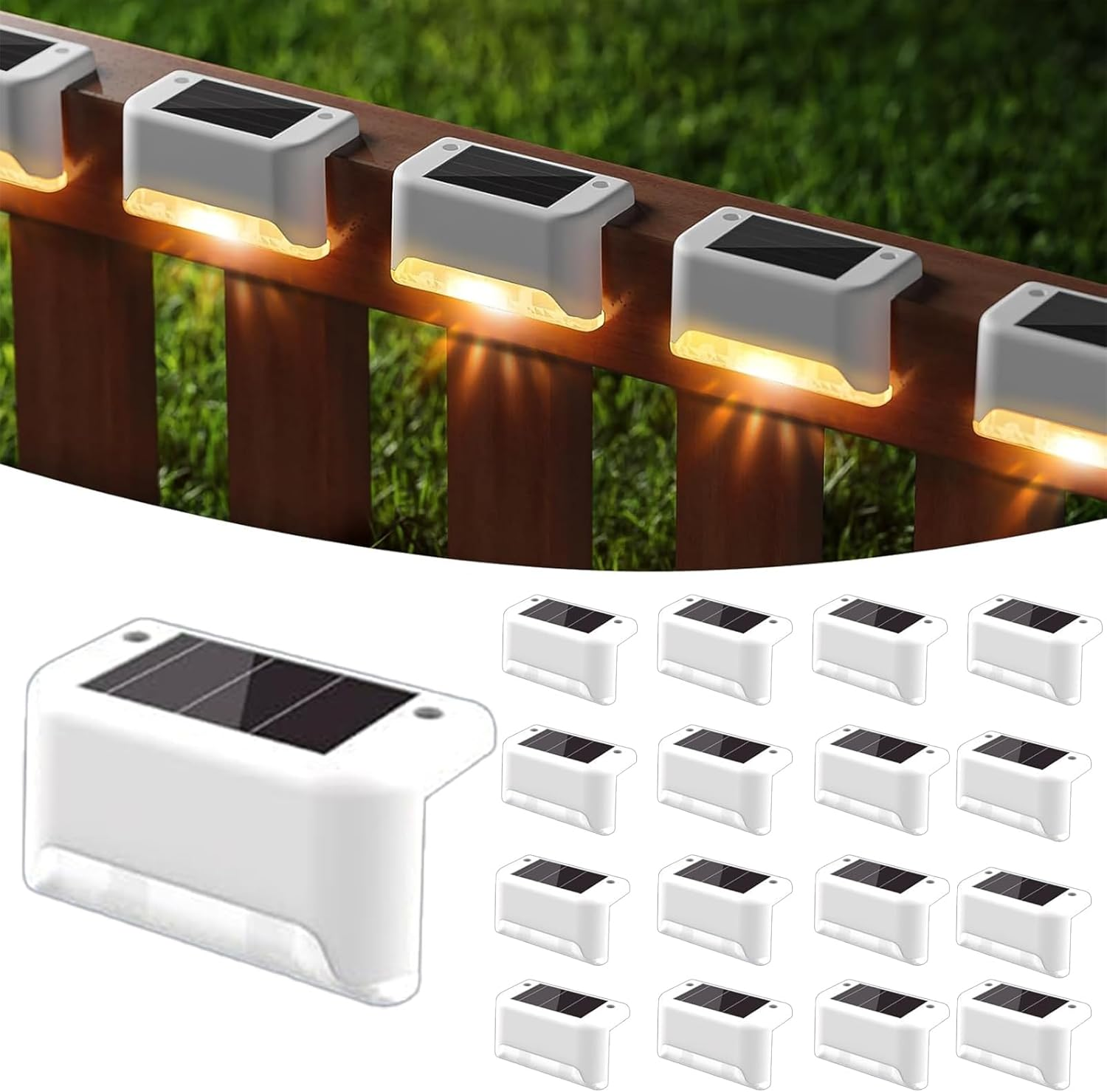 Solar Deck Lights 16 Pcs, Solar Step Lights Outdoor Waterproof Led Solar Fence Lamp for Patio, Stairs, Garden Pathway, Step and Fences (Warm White) image number 5