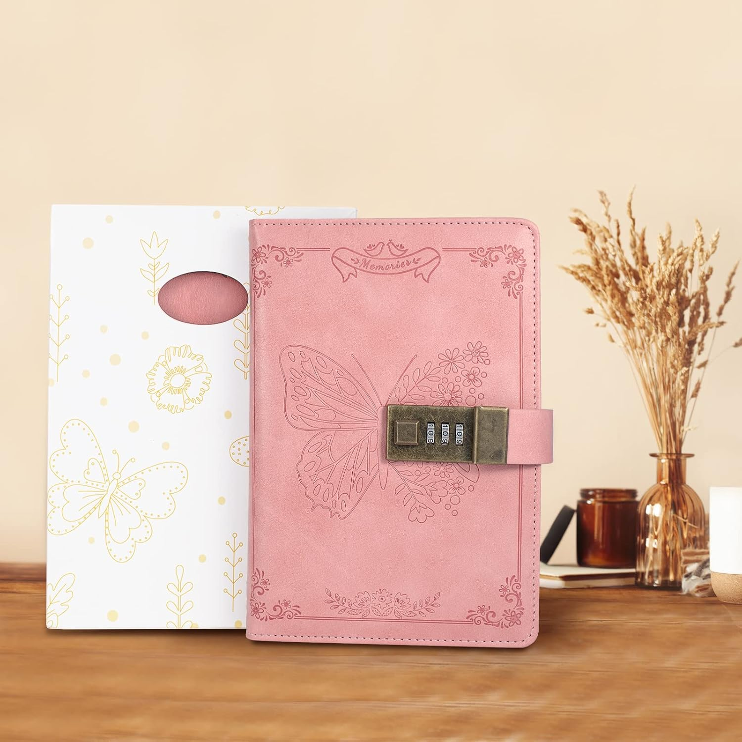 Diary with Lock, Journal for Women Girls, Vintage Lock Journal Refillable Personal Locking Notebook Secret Journal with Combination Lock 5.3Inx 7.8In (Pink) image number 4
