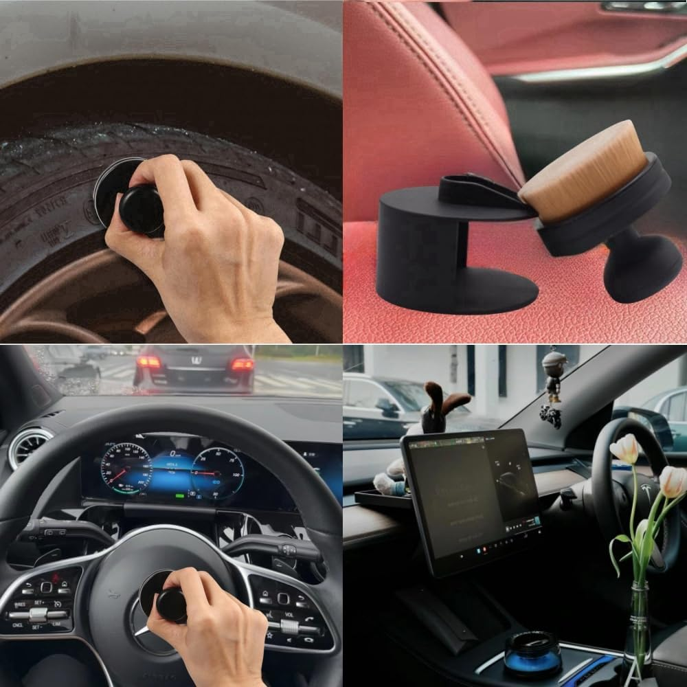 Auto Tire Brush, Portable Car Tire Brush with Seal Cover Design, High Density Soft Detailing Brush for Vehicles Tire Shine Polish Wax Applicator