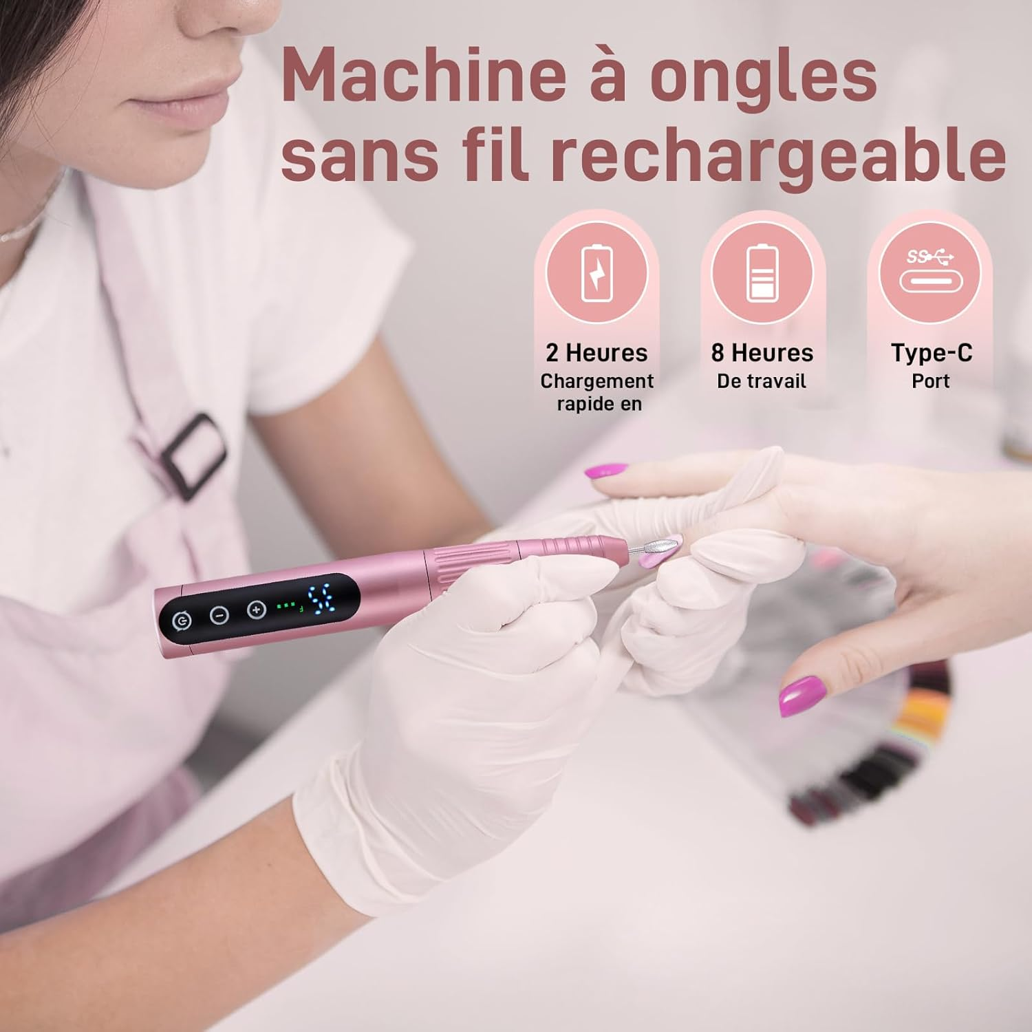 Electric Nail Drill 35000RPM,WEIKILLY Rechargeable Cordless Nail File,Professional Acrylic Gel Electric Nail Drill Machine for DIY Manicure and Pedicure,Portable Home Travel or Salon Use (Pink) image number 2