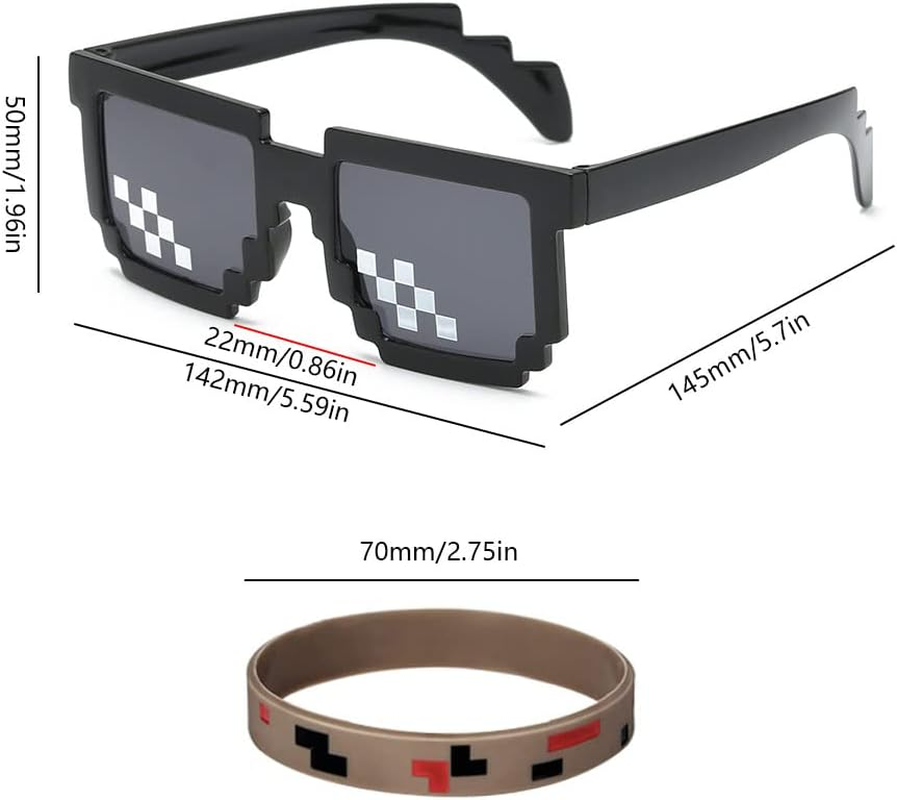 24 Pieces Mining Theme Style Party Supplies Pixel Theme Mosaic Glasses Thug Life Sunglasses and Pixel Theme Silicone Wristbands 6 Colour for Boys and Girls Kid Travel Theme Parties Photography