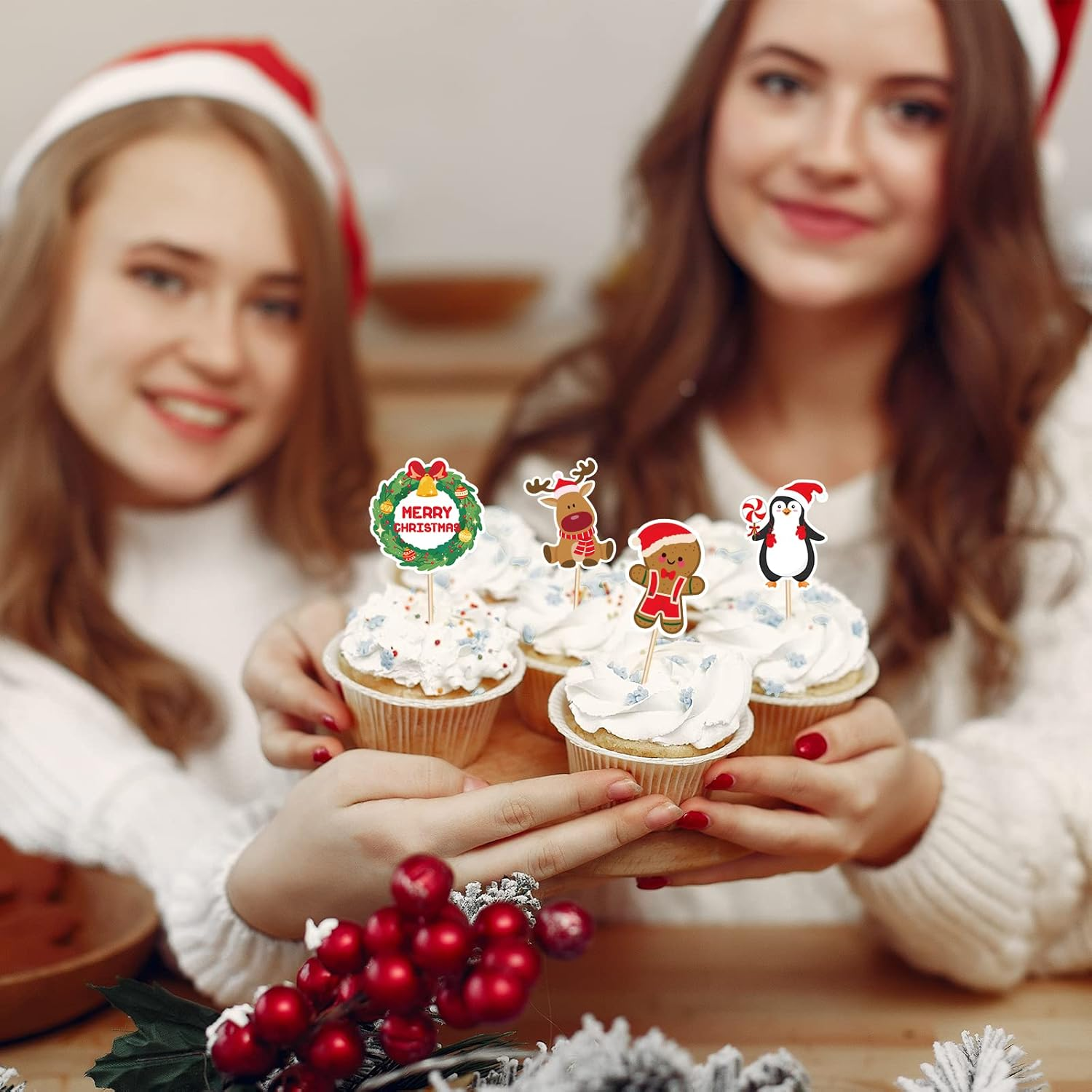 R1Chy 144PCS Christmas Cupcake Toppers Toothpicks &ndash; Xmas Holiday Cocktail Appetizer Cake Decorations Party Supplies Picks image number 5