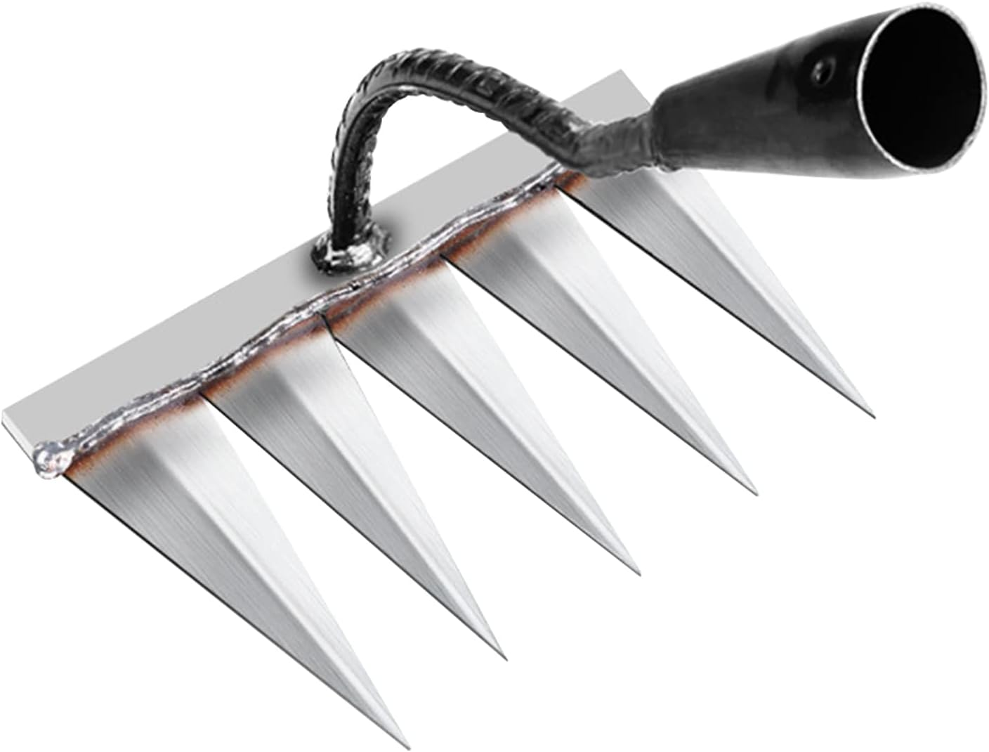 Iron Rake for Gardening and Weeding - Heavy Duty Garden Tool, Carbon Steel Hand Rake for Sturdy Dethatching, 5 Toothed Steel (Without Stick)