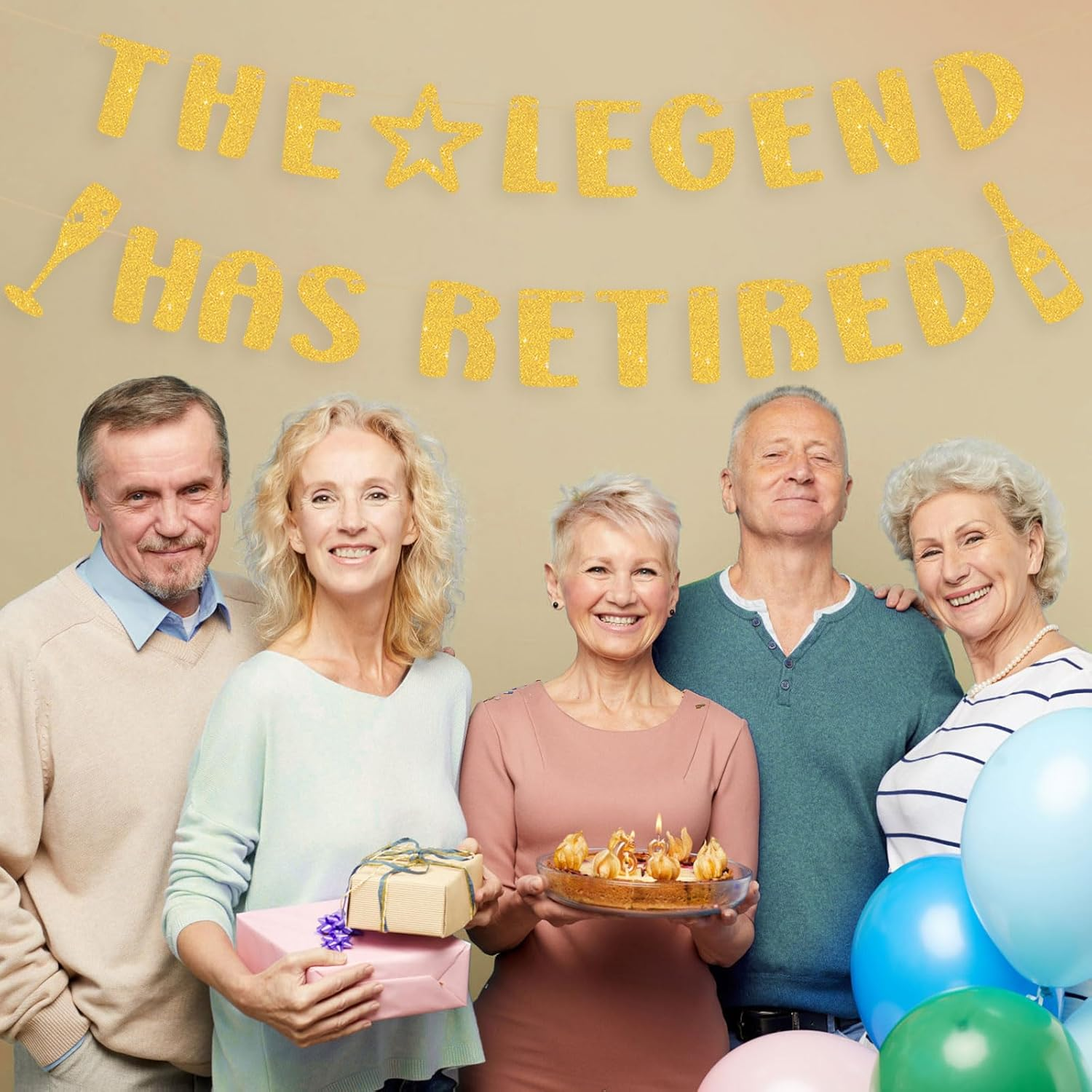 The Legend Has Retired Banner, Glitter Retirement Party Banner Retirement Garland Retirement Decorations Supplies Gifts for Men & Women (Golden) image number 3