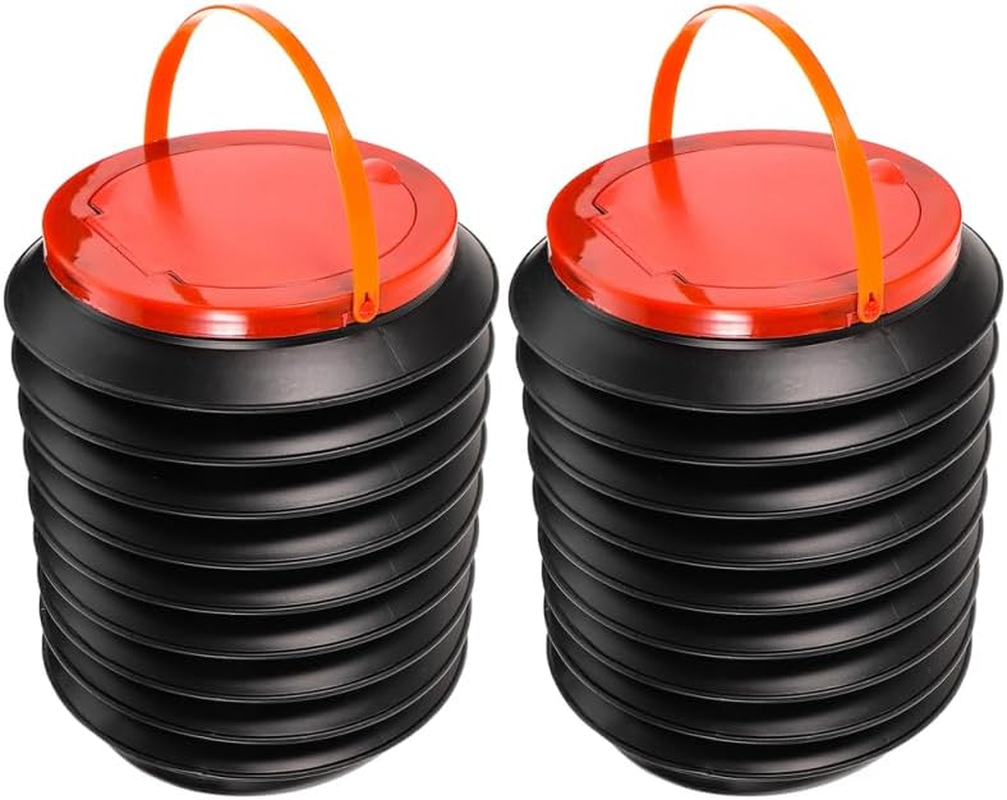 Yardwe Collapsible Bucket with Handle Lid, 2Pcs Foldable Fishing Bucket 4L Plastic Water Pail Small Outdoor Trash Can Camping Garbage Bin for Picnic Beach Garden image number 3
