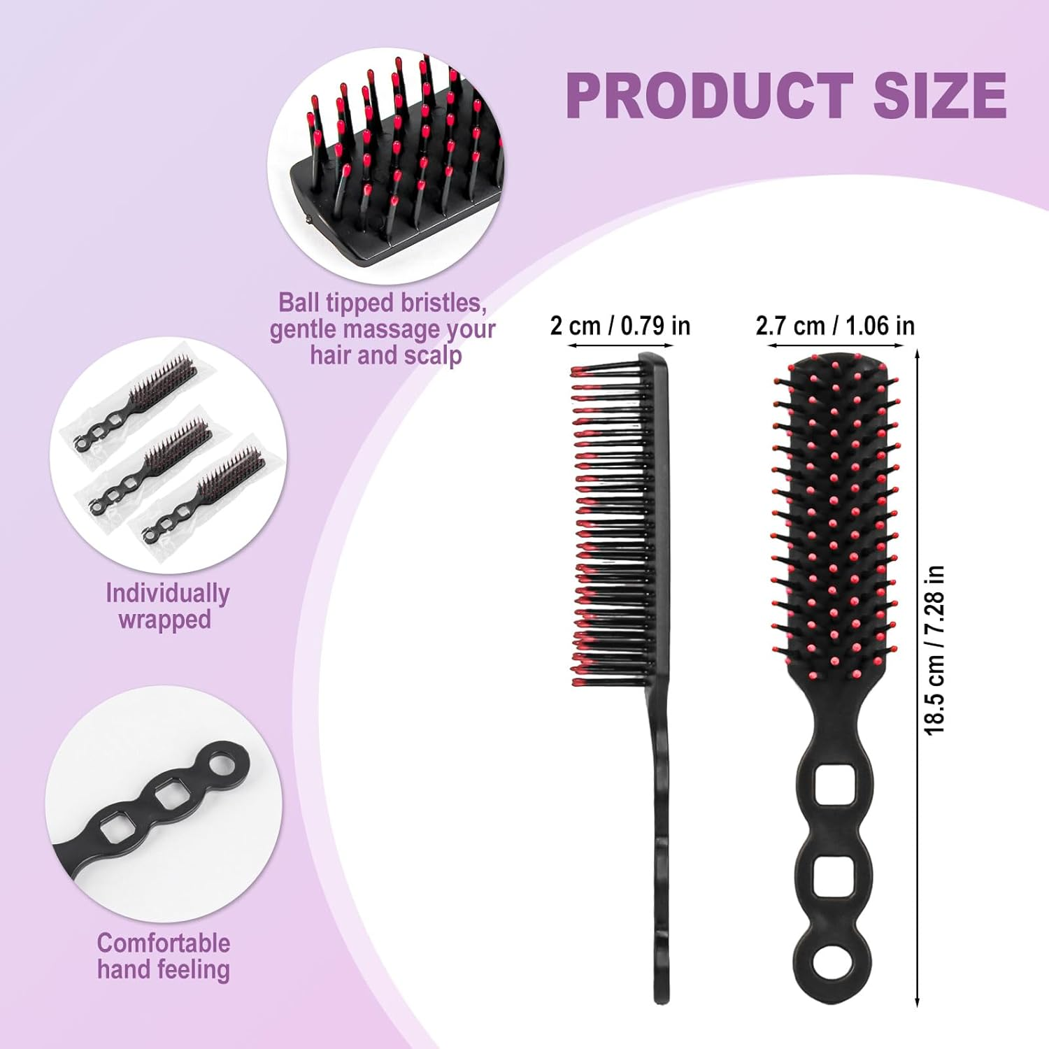 Bulk Hair Brushes for Homeless Individually Wrapped, Hair Brush Bulk, Hair Brush for Curly Hair Suitable for Homeless,Shelter,Air Bnb/Hotel(24 PCS) image number 2