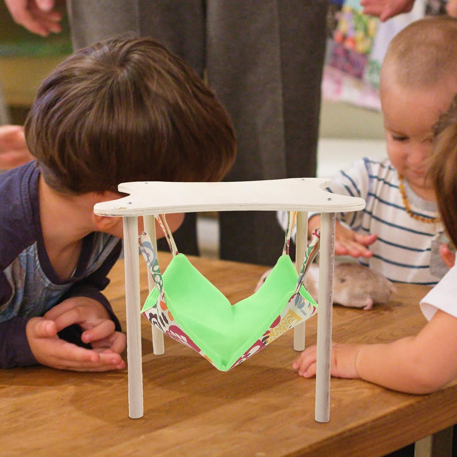 Ipetboom Guinea Pigs Hammock with Natural Wooden Stand and Platform Hanging Hammock Bed for Piggies Chinchilla Guinea Pigs Rat Hamster Bunny Ferrets Hiding Sleeping image number 2