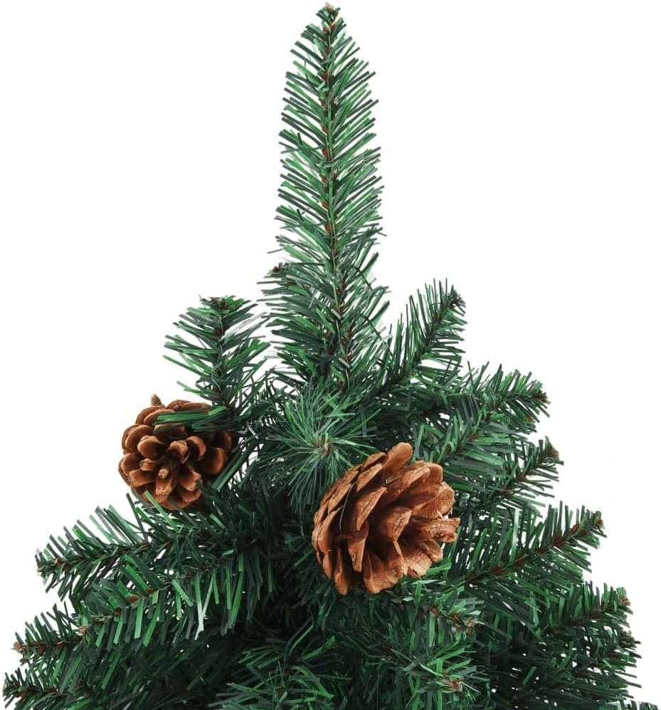Christmas Tree, Xmas Tree Fake Tree Holiday Decoration Slim Christmas Tree with Real Wood and Cones Green 180 Cm PVC image number 2