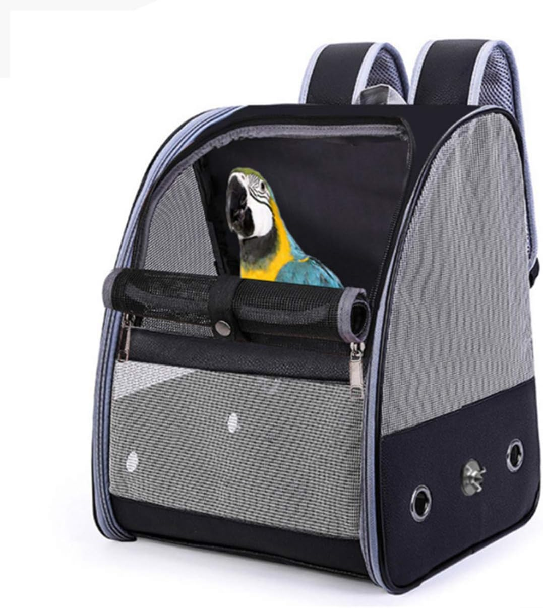 Bird Cage Breathable Carrier Backpack，Foldable Lightweight Outdoor Travel Multi Purpose Pet Bag，Pu Polyester Mesh with Bird Perch Parakeet Parrot Stand Natural Wood for Outdoor or Indoor image number 3