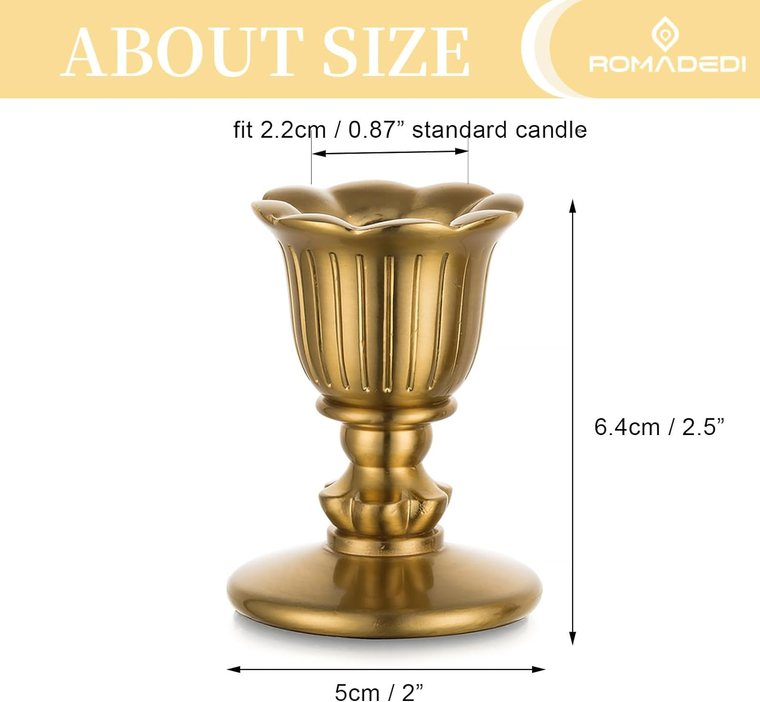 Vintage Candlestick Candle Holders Brass - Romadedi Taper Gold Candle Stick Victorian Style for Table Centerpiece Wedding Reception Festive Christmas Mantel Decoration or Home Decor Set of 6 image number 5