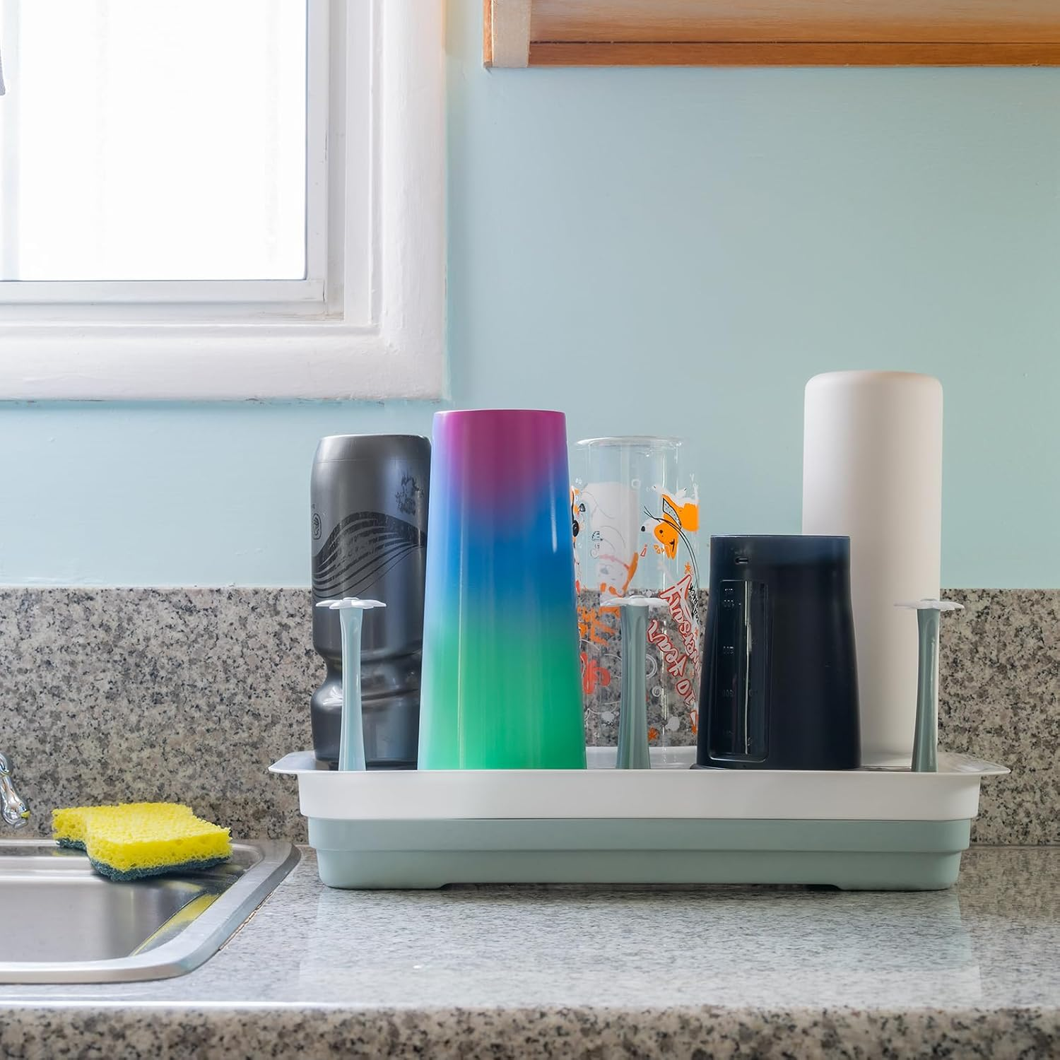 Large Countertop Bottle Drying Rack - Ideal for Insulated Water Bottles, Drinking Glasses, Sports Bottles, Baby Bottle Drying Rack, Tumblers, Mugs, Bottle Washer image number 6