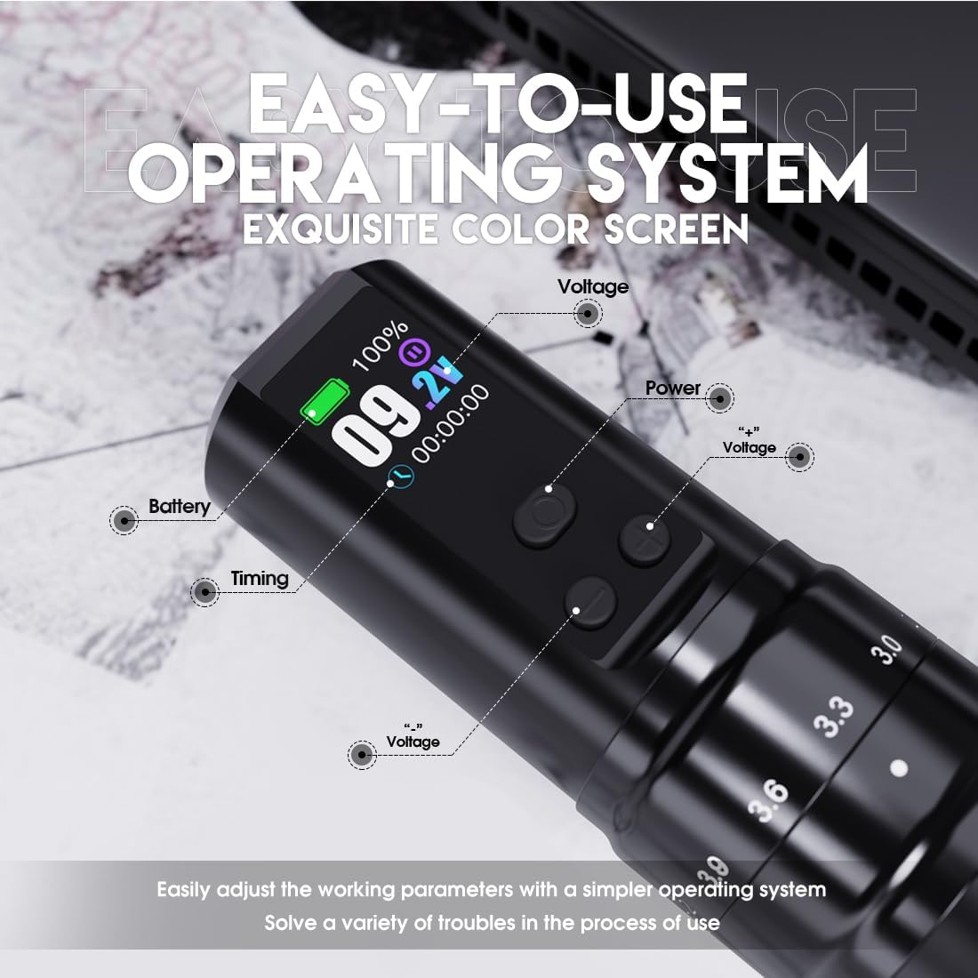 Mast Tattoo Fold2 Pro Wireless Tattoo Gun Rotary Pen Machine, Powerful Motor by Mcore, Smart Display, 7 Strokes Length for Pro Artists (Black) image number 3