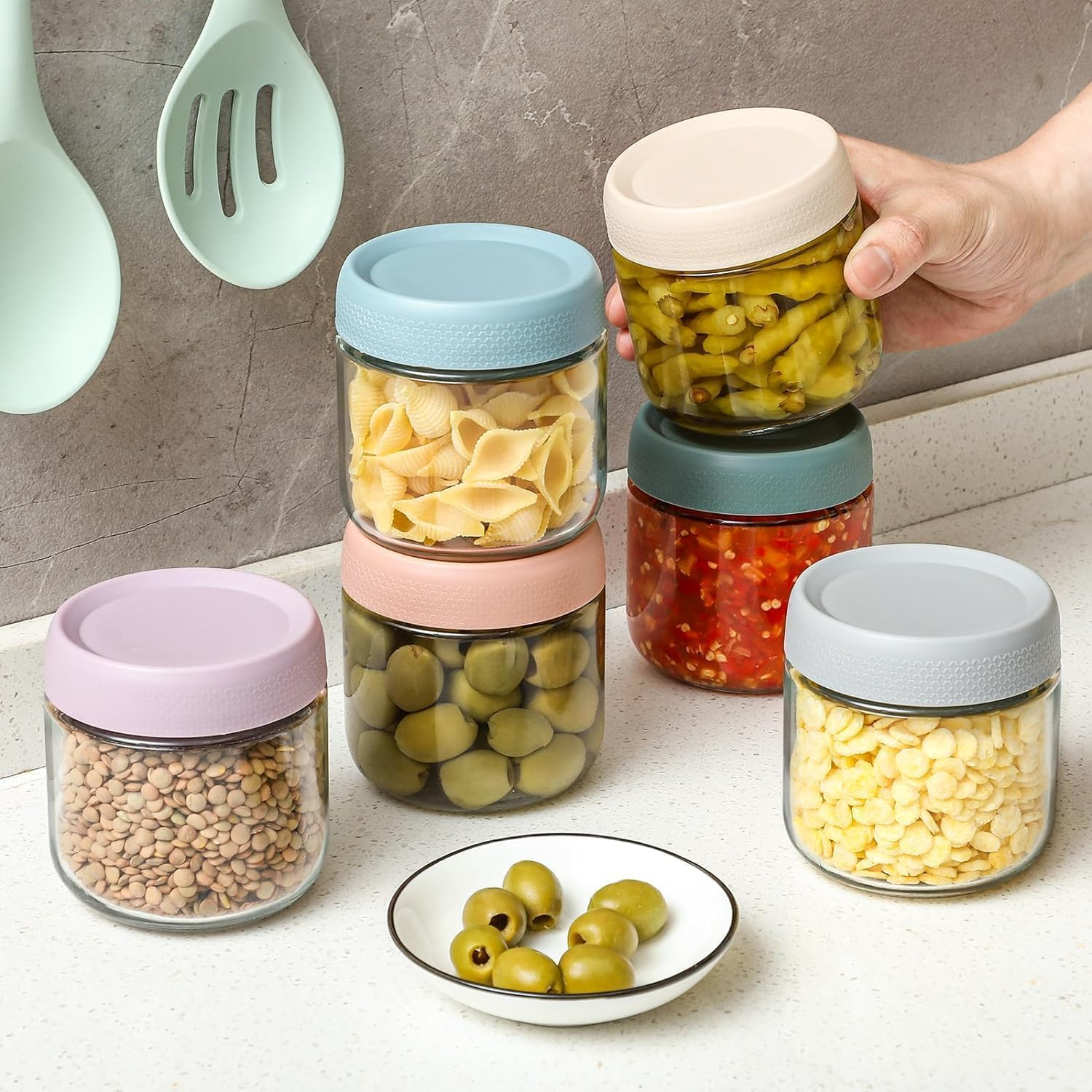 6 Pack Overnight Oats Containers with Lids,Reusable Glass Jars with Airtight Lids Wide Mouth Mason Salad Jar Meal Prep Jar for Overnight Oats, Cereal,Yogurt,Salad(10Oz/350Ml) image number 3