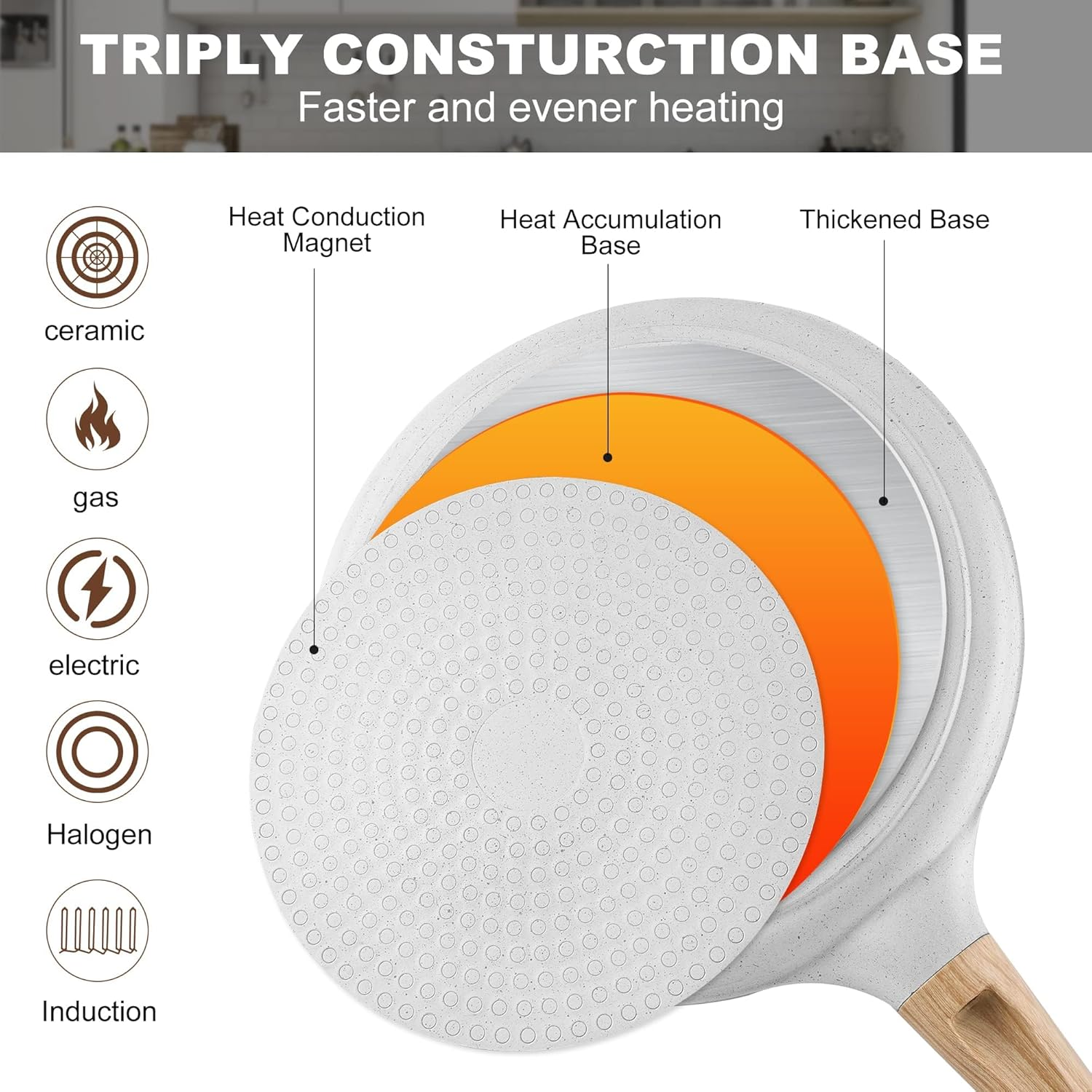 Crepe Pan, XICEN 28 Cm Nonstick Dosa Tawa with Spreader, for All Stove, Tortilla Pan with Detachable Handle (Cream White) image number 5