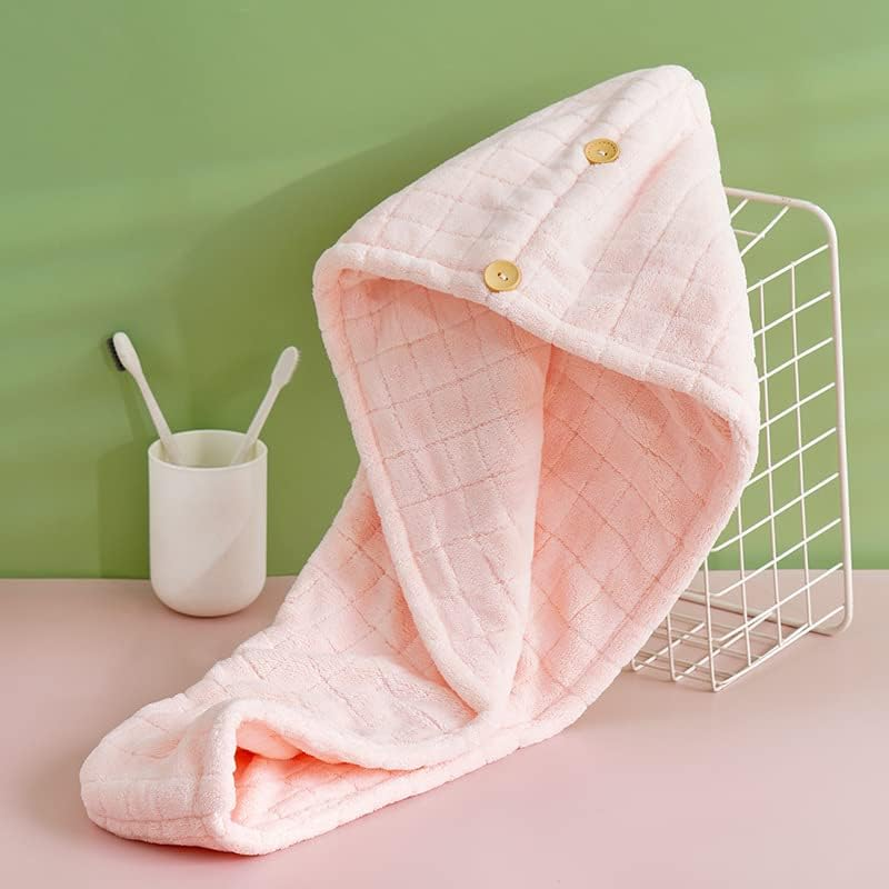 Microfiber Hair Towel Wrap, Super Absorbent Twist Turban for Women Fast Drying Hair Caps with Buttons for Drying Curly, Long & Thick Hair, Microfibre Hair Towel Pink image number 2