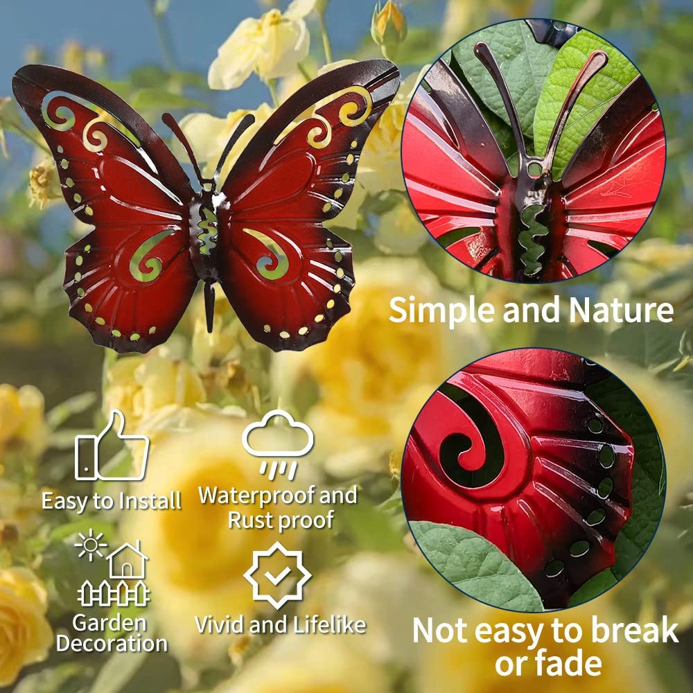 QMCAHCE Large Metal Butterfly Wall Decor 3Pack 3D Iron Art Sculpture Butterfly Decoration for Indoor and Outdoor, Patio, Fence, Garden, Yard, Bedroom, Living Room