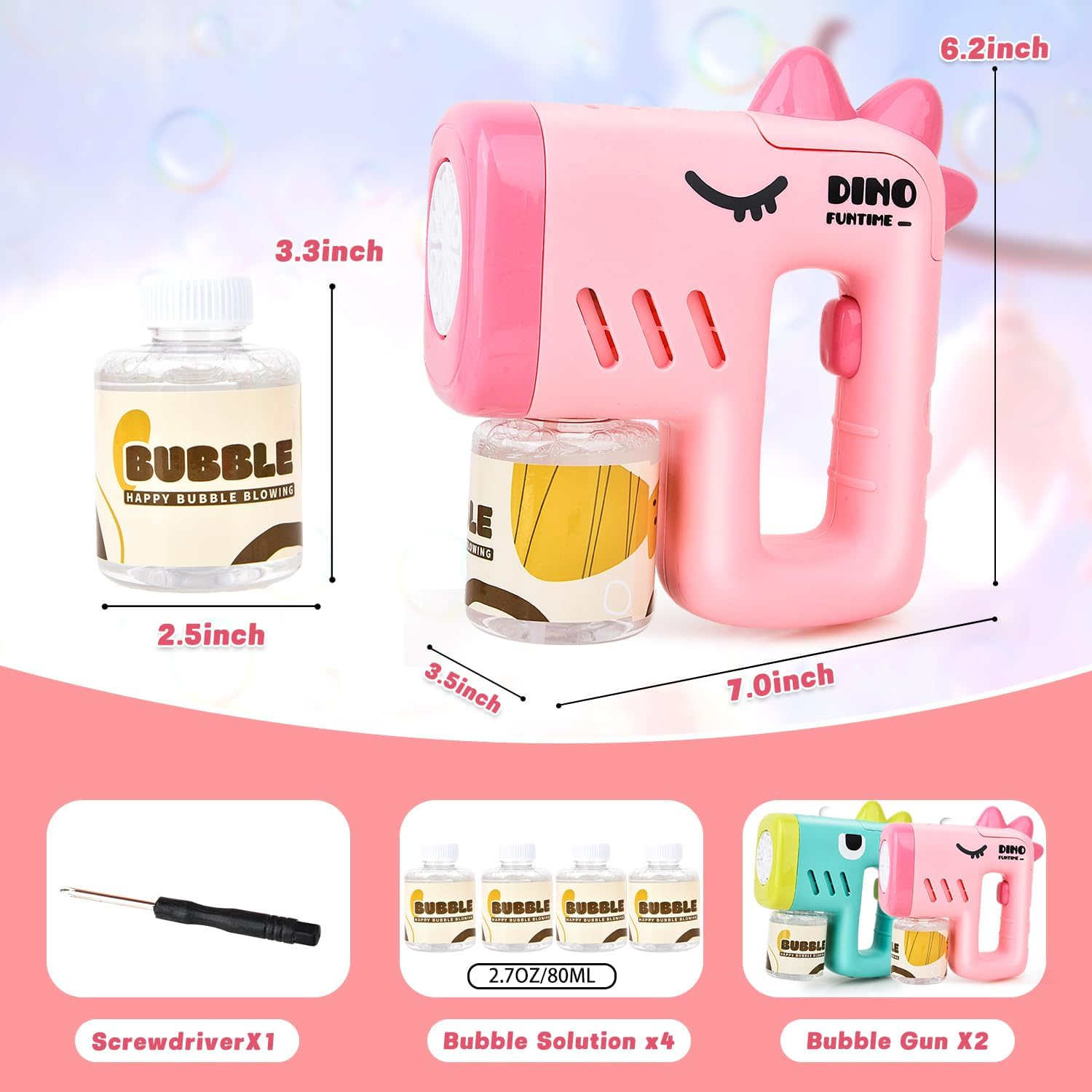 2 Pack Bubble Gun Machine for Kids, Automatic 10 Hole Light up Bubble Blower with 4 Refill Solution, Bubble Guns Blaster for Toddlers, Outdoor Toys Gifts, Wedding, Christmas Party Favor image number 1