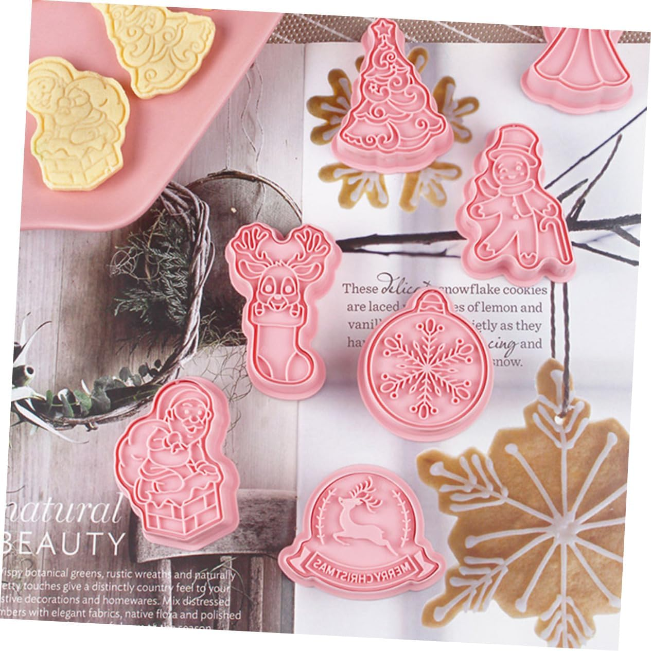 8Pcs Press Style Cookie Molds for Christmas Baking Biscuit Molds for Cookies Easy to Demold Festive Shapes For