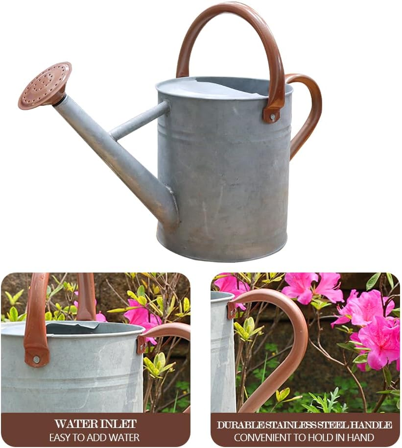 Steel Watering Can Sliver Galvanized Steel Watering Can with Copper Accents,Removable Rosette-Diffuser,One-Gallon image number 6