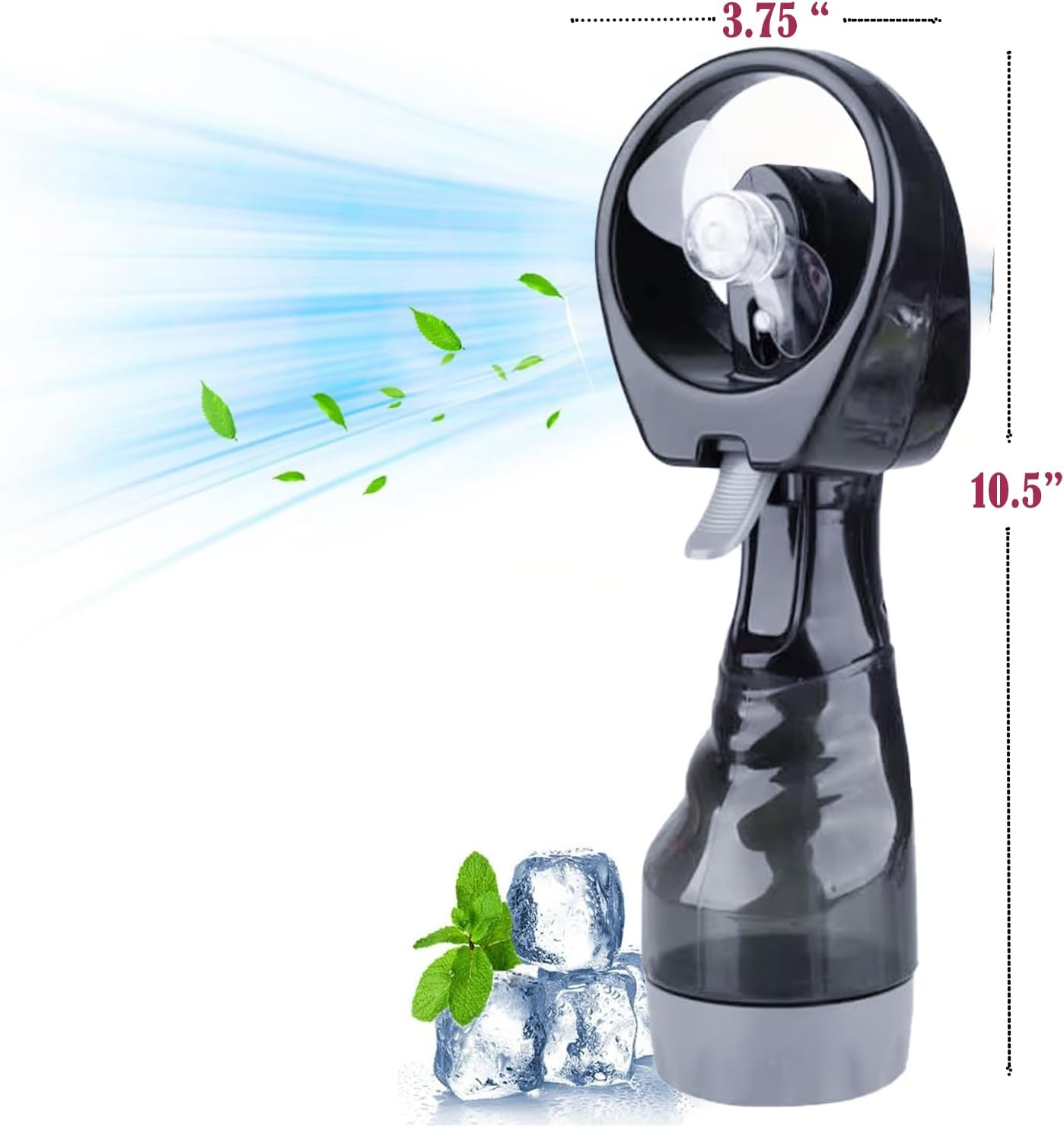 Portable Handheld Mini Mist Fan with Water Spray. Cooling Cold Water Spray Fogging Fan (Black) image number 2