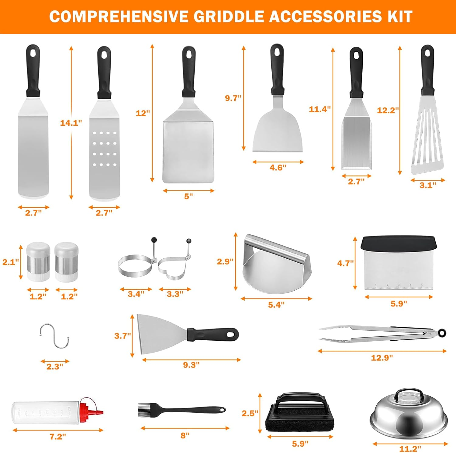 34PCS Griddle Accessories Kit, Flat Top Grill Accessories Set for Blackstone, Grill Spatula Set with Enlarged Spatulas, Basting Cover, Scraper for Outdoor Barbecue image number 3