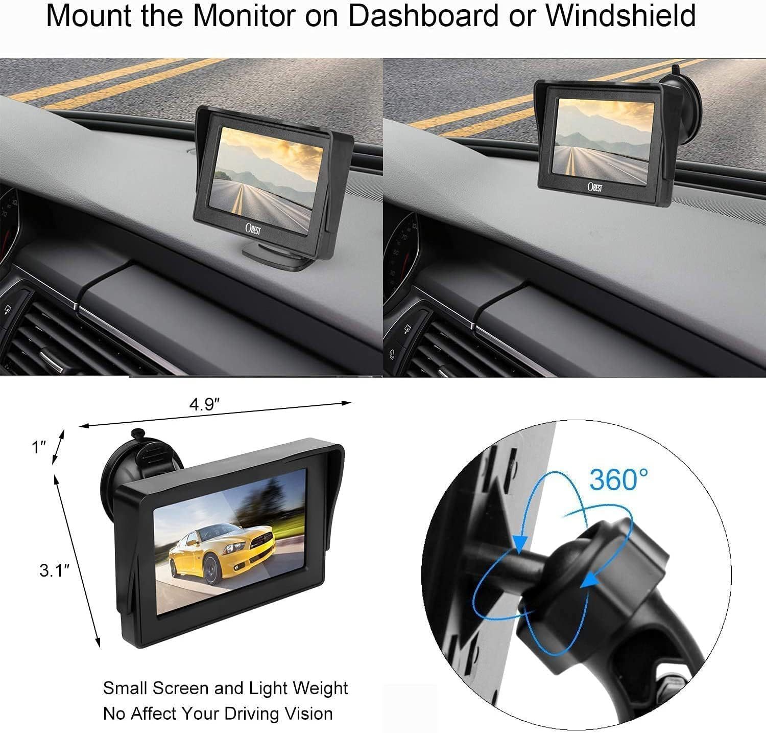 B-Qtech Backup Camera and Monitor Kit, 4.3" LCD Display Support Mirror Flip Guideline Night Vision Rear View Reverse Camera Waterproof for Pickup Car SUV Van, Easy Install and Setup