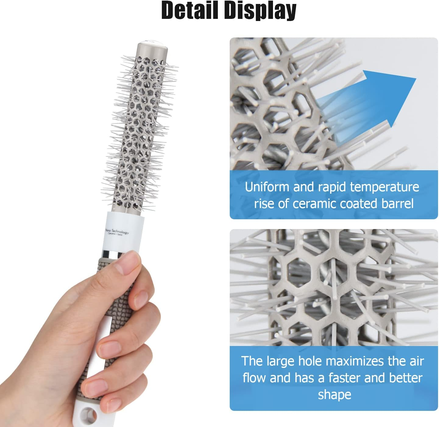 Small Hair round Brush, 0.75Inch Nano Technology Thermal Ceramic and Ionic round Barrel Hair Brush for Blow Drying, Styling, Curling, Adding Hair Volume image number 1