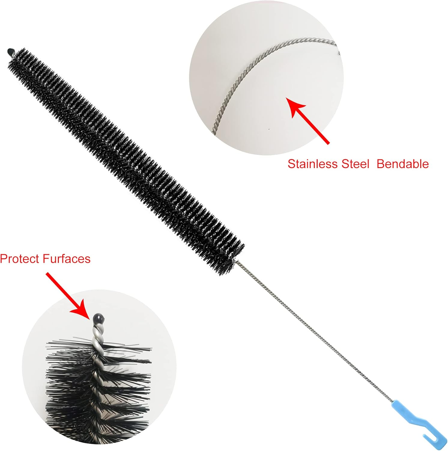 Dryer Lint Cleaner Kit, 3Pcs Nylon Bristle Brush, Flexible Stainless Steel Handle, for Cleaning Vent Trap & Refrigerator Coil