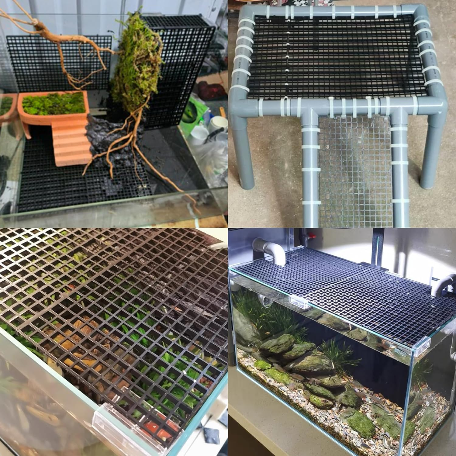 Aquarium Fish Tank Bottom Isolation 8 Pcs, Plastic Egg Crate Grid Divider Tray Egg (L 8Pcs Black) image number 6