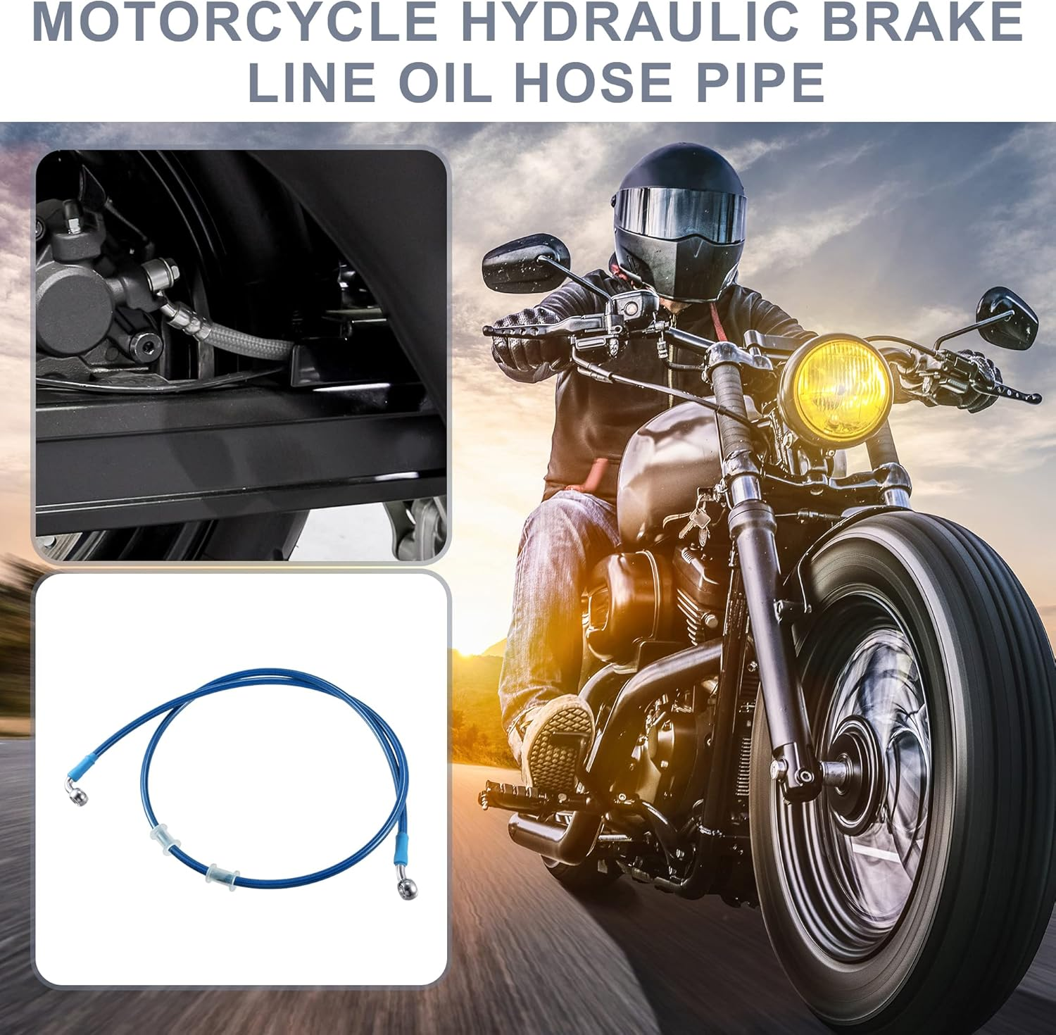 X AUTOHAUX 120Cm AN3 M10 Car Hydraulic Brake Line Oil Hose Pipe Fitting 28&deg; 90&deg; Stainless Steel for Car Motorcycle Dirt Racing Bike Blue image number 3