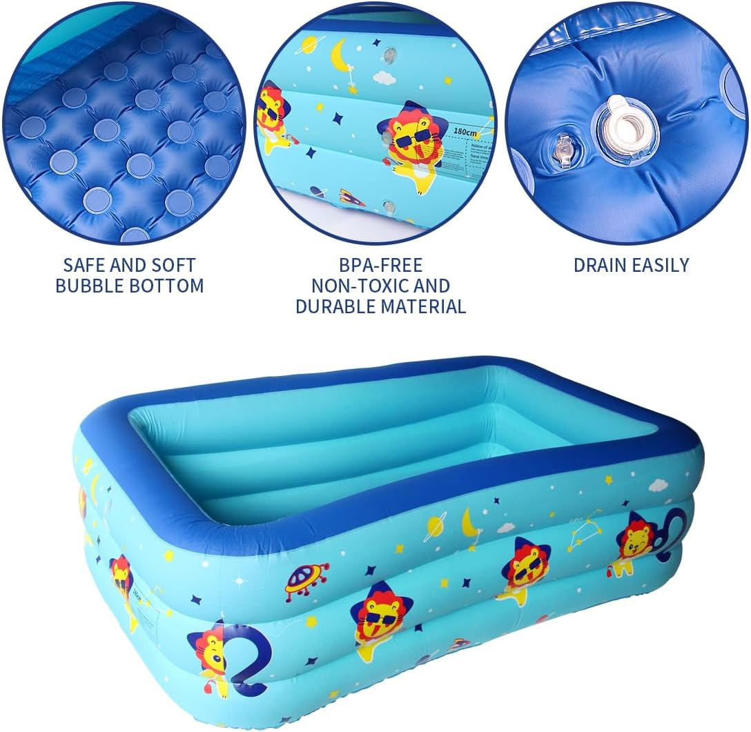 Baiao Inflatable Pool, Inflatable Swimming Pool for Adults, 71''*55'' Thickened Family Swimming Pool for Family Day, Outdoor, Garden, Backyard, Summer Water Party image number 1