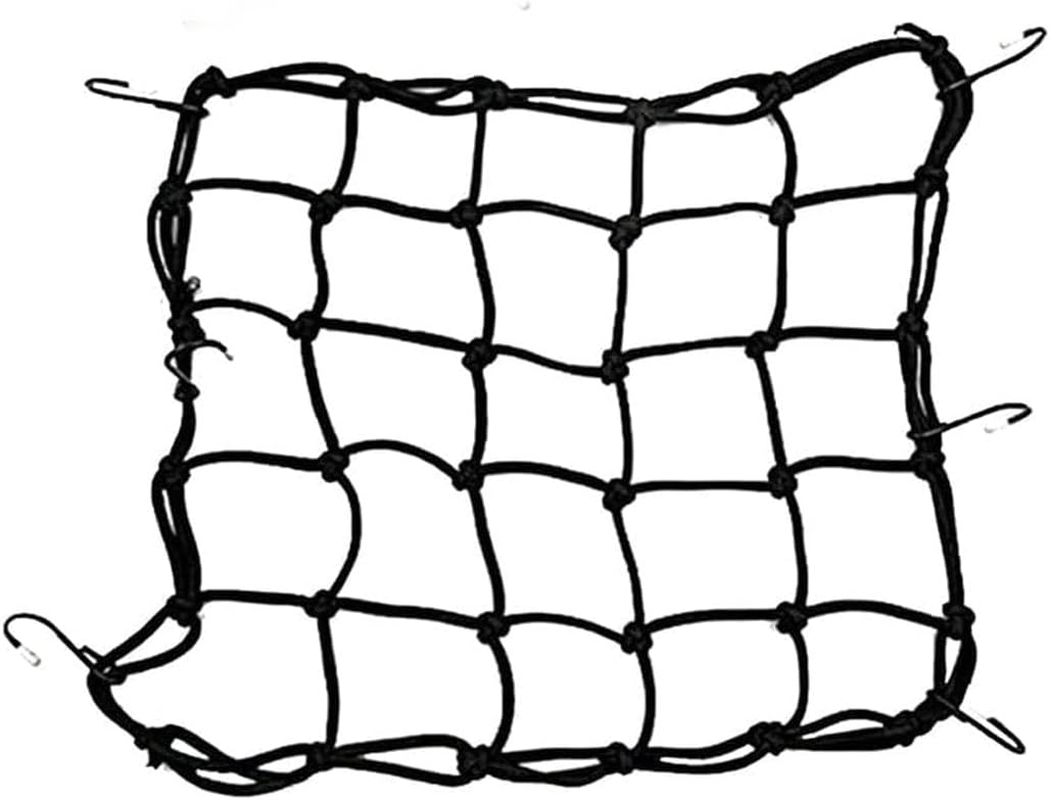 THJOPOKEEL Motorcycle Bungee Cargo Net 15.7 X 15.7 Inches，Helmet Mesh with 6 Covered Hooks, Durable Bike Hold down Accessories for Motorbike, Scooter, Moped, ATV.