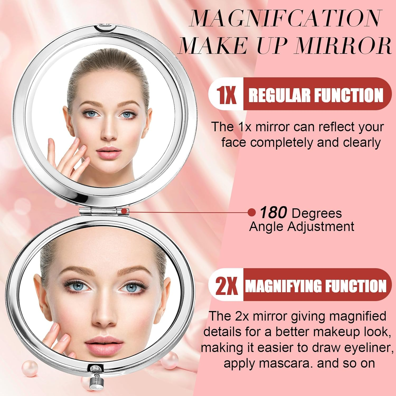 Sintuff 12 Pcs Cheer Gifts for Cheerleaders Cheerleading Compact Mirror Bulk Cheer for Coach Cheerleader Gifts Folding Pocket Cosmetic Purse Mirror for Cheer Team Mirror Accessories (Red, Silver) image number 3