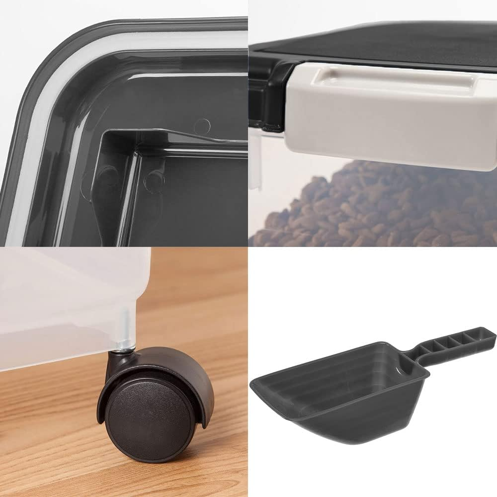 Pet Food Storage Container with Scoop, Flip-Up Lid Airtight Container Transparent Cat Food Storage with Four Wheels for Dog & Cat Food Air Tight Food Container image number 5