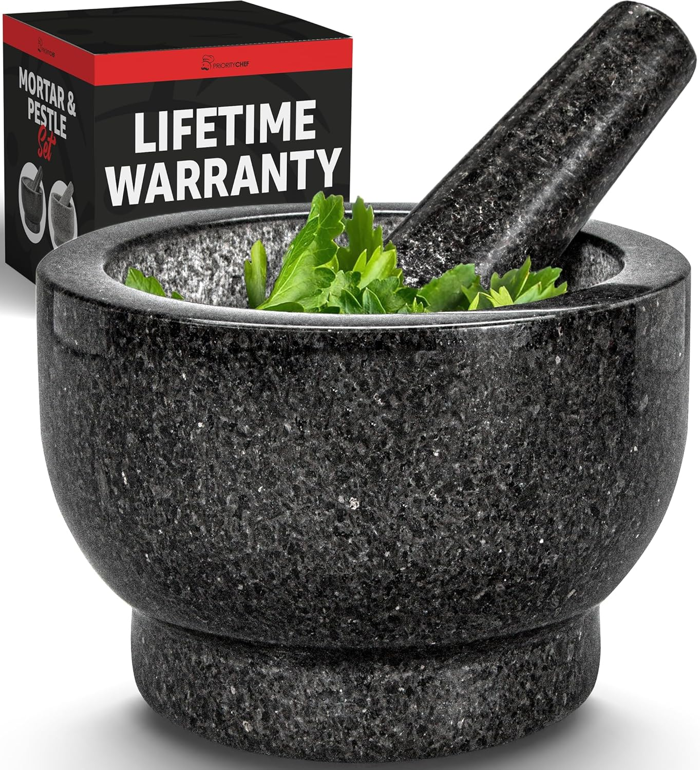 Heavy Duty Large Mortar and Pestle Set, 2 Cups, 100% Natural Granite Mortar and Pestle Stone Grinder Bowl, Molcajete Bowl, Avacado Masher Guacamole Bowls, Black image number 4