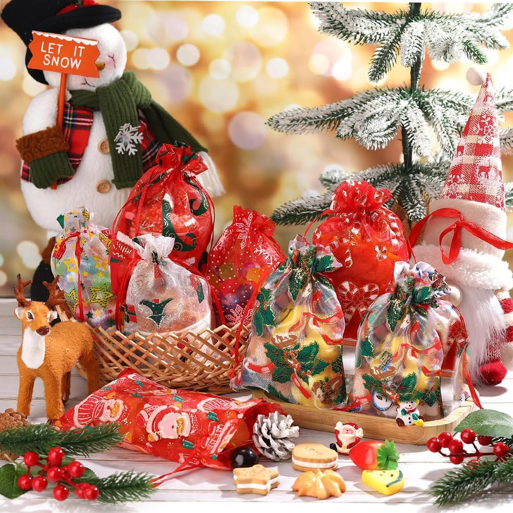 Christmas Organza Bags， 4X6 in Christmas Pouches for Wedding Favor Bags Valentine'S Day Christmas Birthday Easter Party Jewellery Candy Gift Packing image number 3