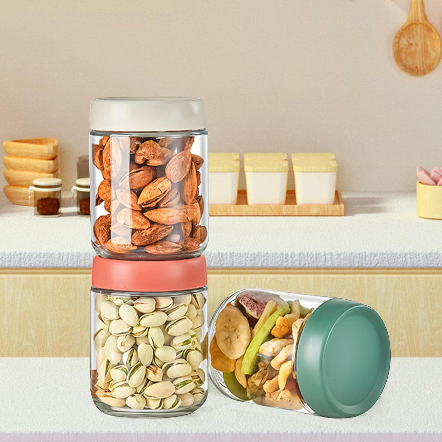 4-Pack Overnight Oats Containers with Lids, 15.2 OZ Glass Jar with Screw Lid, Wide Mouth Airlight Jar Overnight Oats Jars for Fruit, Salad,Spice, Candy, Jam, Seasoning, Meal Prep Containers image number 4