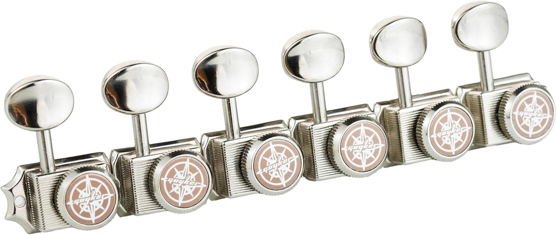 Guyker 6-In-Line Vintage Guitar Lock String Tuners &ndash; Locking Tuning Key Pegs Machine Heads Replacement Parts for ST TL Style Electric Guitars Gear Ratio 1:15 &ndash; Nickel - Bronze image number 2