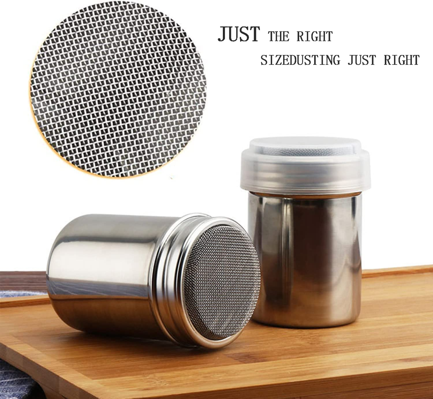 Powder Sugar Shaker Duster,2Pcs Stainless Steel Chocolate Dusters,Stainless Fine Mesh Shaker,Mesh Cans,Stainless Shaker,Coffee Cocoa Cinnamon with Lid image number 4