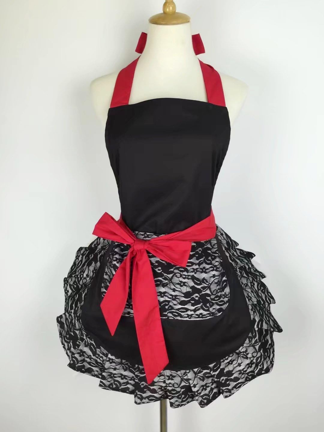 Hyzrz Cute Lace Flirty Apron with Pocket Fun Retro Sexy Cooking Aprons for Women Girls image number 4