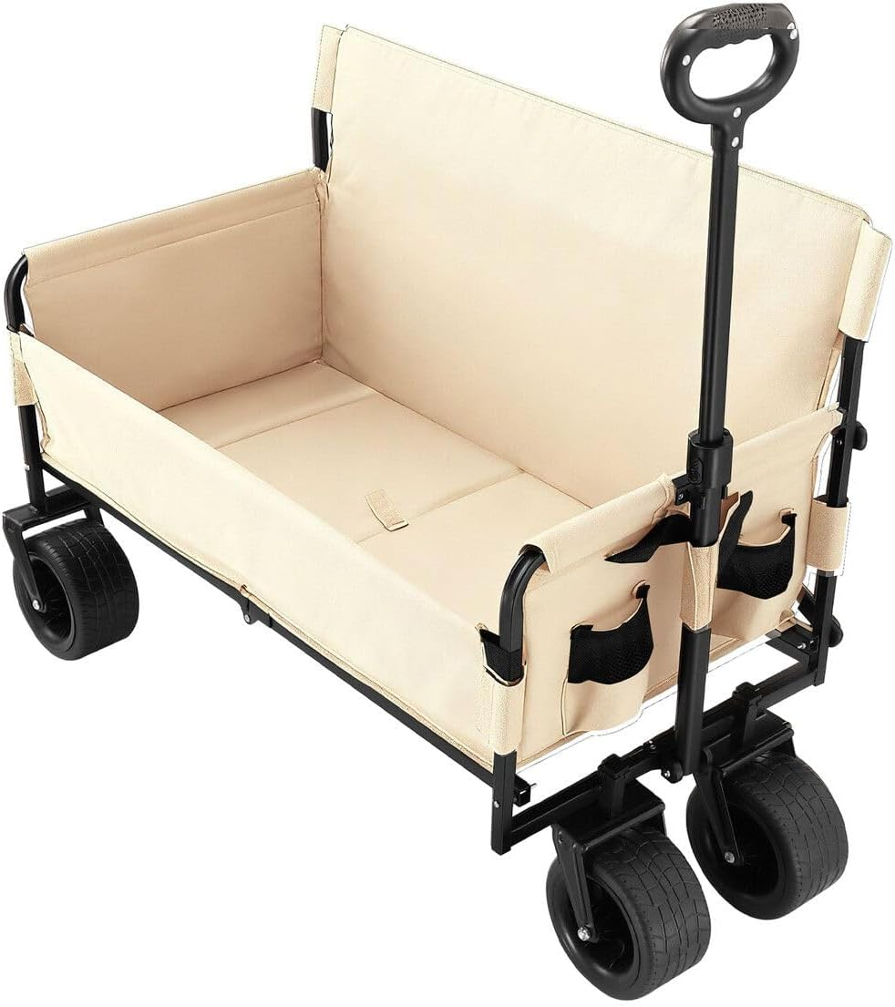 Folding Wagon Cart Collapsible Wagon with All-Terrain Wheels for Beach Picnic Garden Utility Trolley Trailer Barrow Market Grocery Shopping Sports Outdoor Camping Luggage Collapsible 150Kg